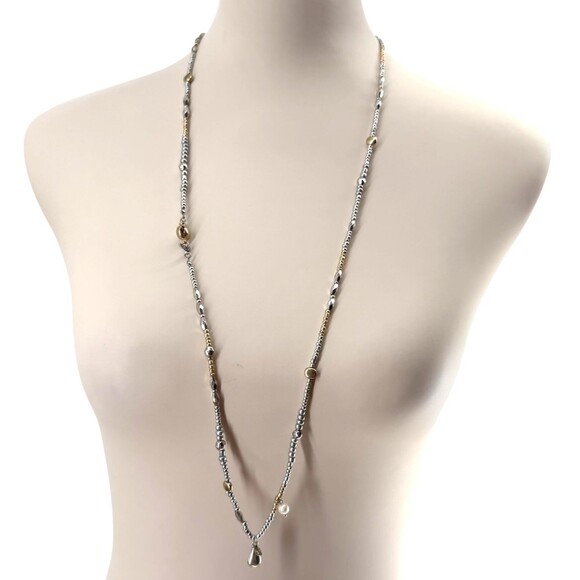 J. Jill Beaded Necklace Pomegranate Pearl Pear Charm Long Silver Gold Tone Boho - Picture 2 of 13